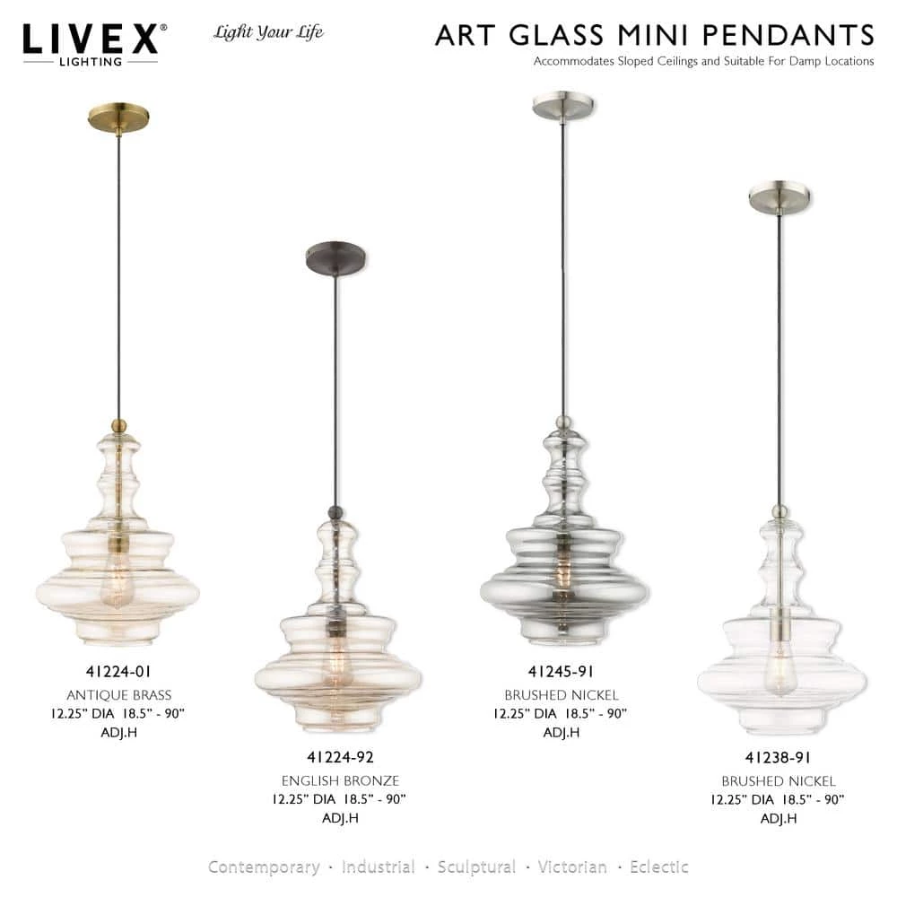 Art Glass Mini Pendants 1 Light Brushed Nickel Mini Pendant by Livex Lighting 10 Art Glass Mini Pendants 1 Light Brushed Nickel Mini Pendant by Livex Lighting - Image 10