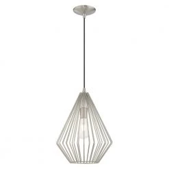 Geometric Shade Mini Pendants 1 Light Brushed Nickel Mini Pendant by Livex Lighting