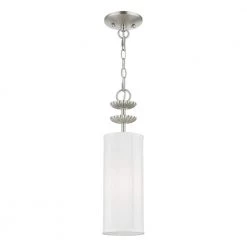Brookdale 1-Light Brushed Nickel Mini Pendant Light with Fabric Shade by Livex Lighting