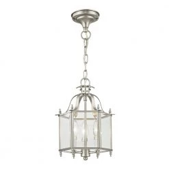 3-Light Brushed Nickel Pendant with Clear Beveled Glass Shade by Livex Lighting