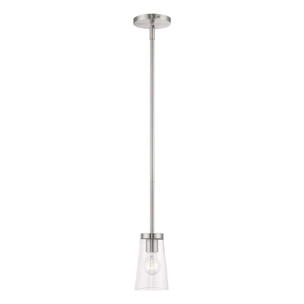 Cityview 1-Light Brushed Nickel Island Mini Pendant with Clear Glass Shade by Livex Lighting 1 Cityview 1-Light Brushed Nickel Island Mini Pendant with Clear Glass Shade by Livex Lighting
