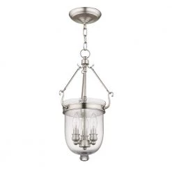 Jefferson 3 Light Brushed Nickel Chain Lantern by Livex Lighting -Livex Lighting shop brushed nickel livex lighting pendant lights 5063 91 fa 1000