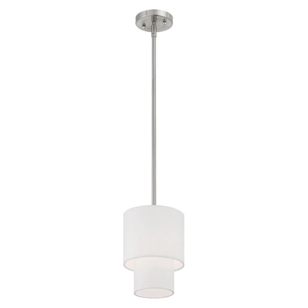 Claremont 1-Light Brushed Nickel Mini Pendant with Hand Crafted Off White Fabric Shade by Livex Lighting 4 Claremont 1-Light Brushed Nickel Mini Pendant with Hand Crafted Off White Fabric Shade by Livex Lighting - Image 4