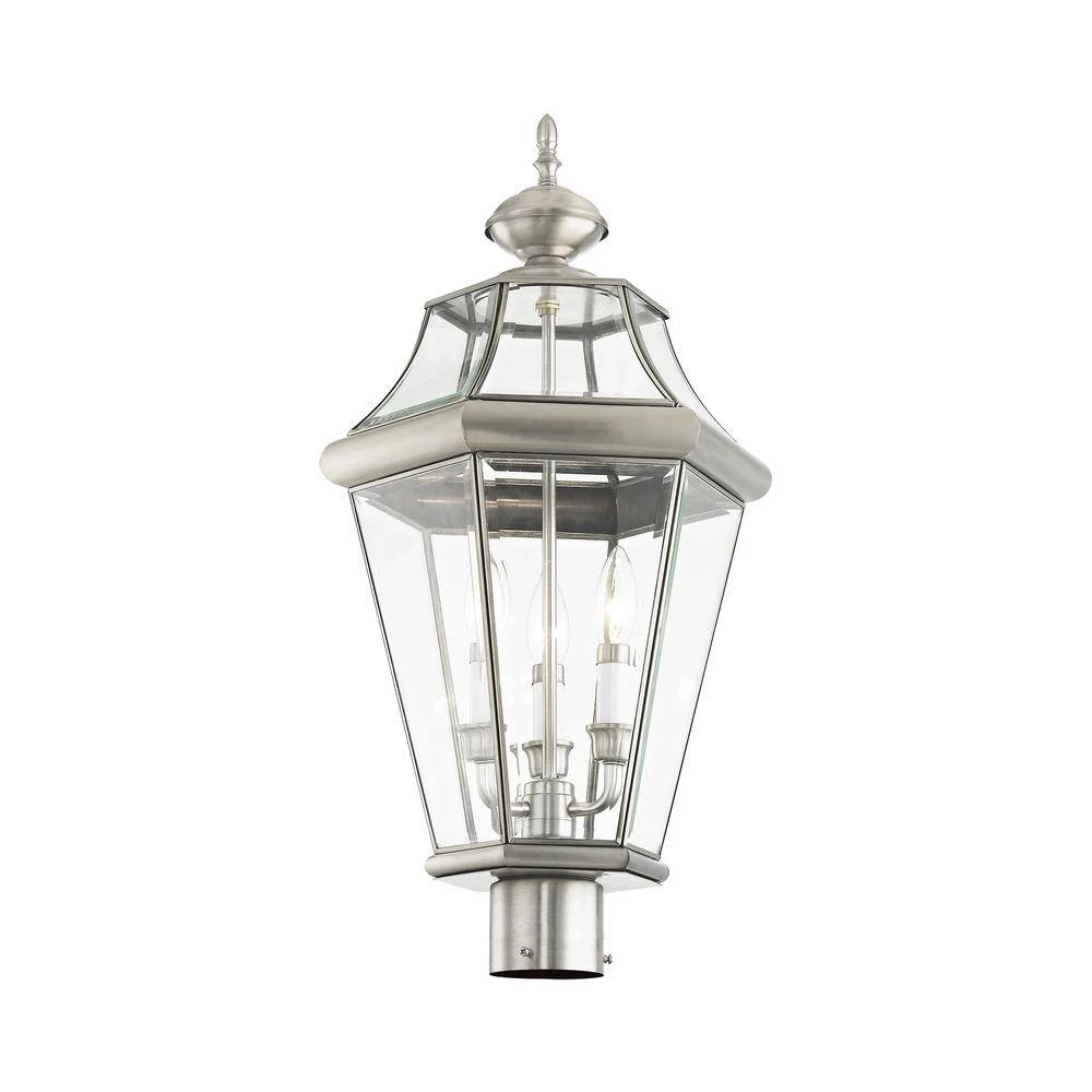 Georgetown 3-Light Brushed Nickel Outdoor Post Top Lantern by Livex Lighting 5 Georgetown 3-Light Brushed Nickel Outdoor Post Top Lantern by Livex Lighting - Image 5