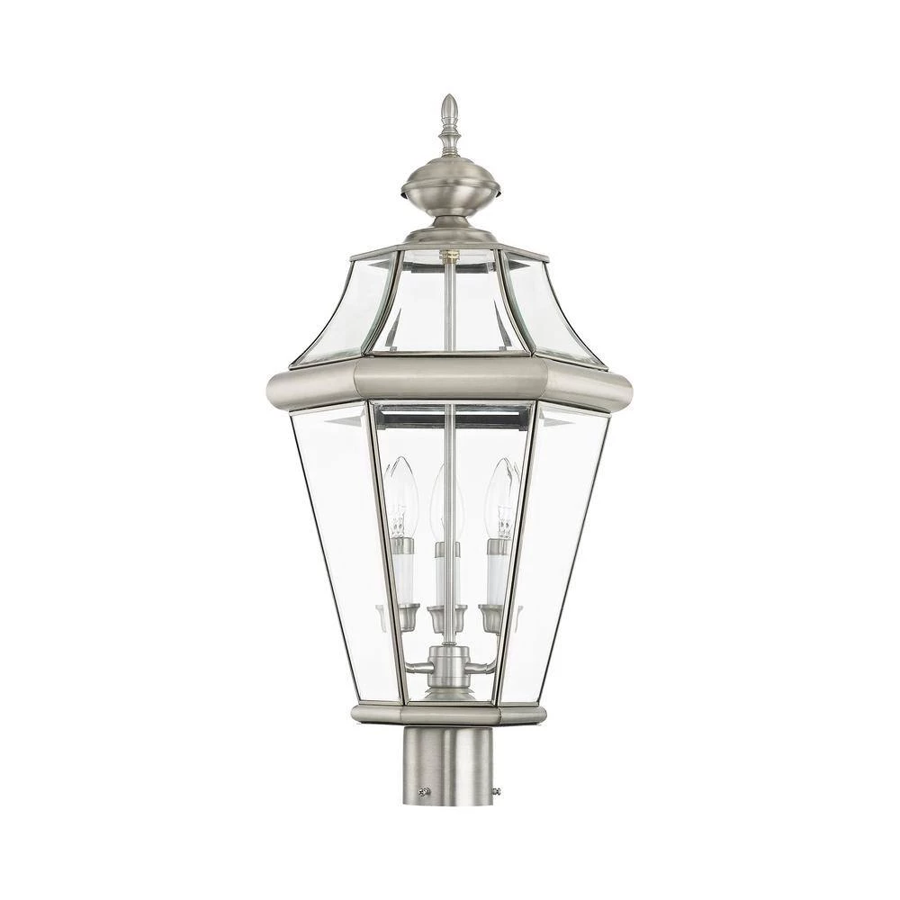 Georgetown 3-Light Brushed Nickel Outdoor Post Top Lantern by Livex Lighting 3 Georgetown 3-Light Brushed Nickel Outdoor Post Top Lantern by Livex Lighting - Image 3