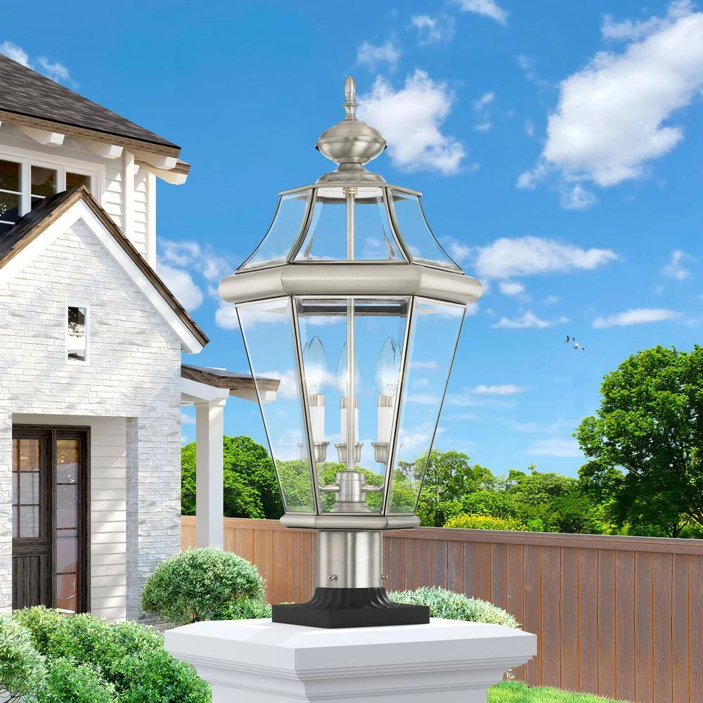 Georgetown 3-Light Brushed Nickel Outdoor Post Top Lantern by Livex Lighting 2 Georgetown 3-Light Brushed Nickel Outdoor Post Top Lantern by Livex Lighting - Image 2