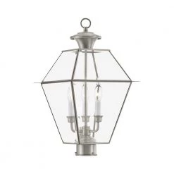 Westover 3 Light Brushed Nickel Outdoor Post Top Lantern by Livex Lighting