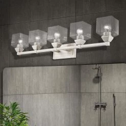 Aragon 42 in. 5-Light Brushed Nickel Vanity Light with Clear Seeded Glass by Livex Lighting -Livex Lighting shop brushed nickel livex lighting vanity lighting 10385 91 66 1000