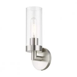 Ludlow 1-Light Brushed Nickel ADA Wall Sconce with Clear Glass by Livex Lighting -Livex Lighting shop brushed nickel livex lighting vanity lighting 16171 91 44 1000