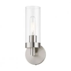 Ludlow 1-Light Brushed Nickel ADA Wall Sconce with Clear Glass by Livex Lighting -Livex Lighting shop brushed nickel livex lighting vanity lighting 16171 91 4f 1000