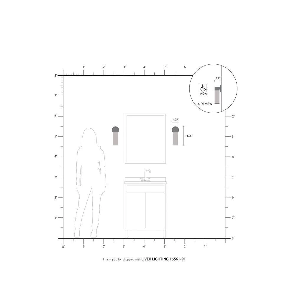 Lindale 1 Light Brushed Nickel ADA Vanity Sconce by Livex Lighting 6 Lindale 1 Light Brushed Nickel ADA Vanity Sconce by Livex Lighting - Image 6