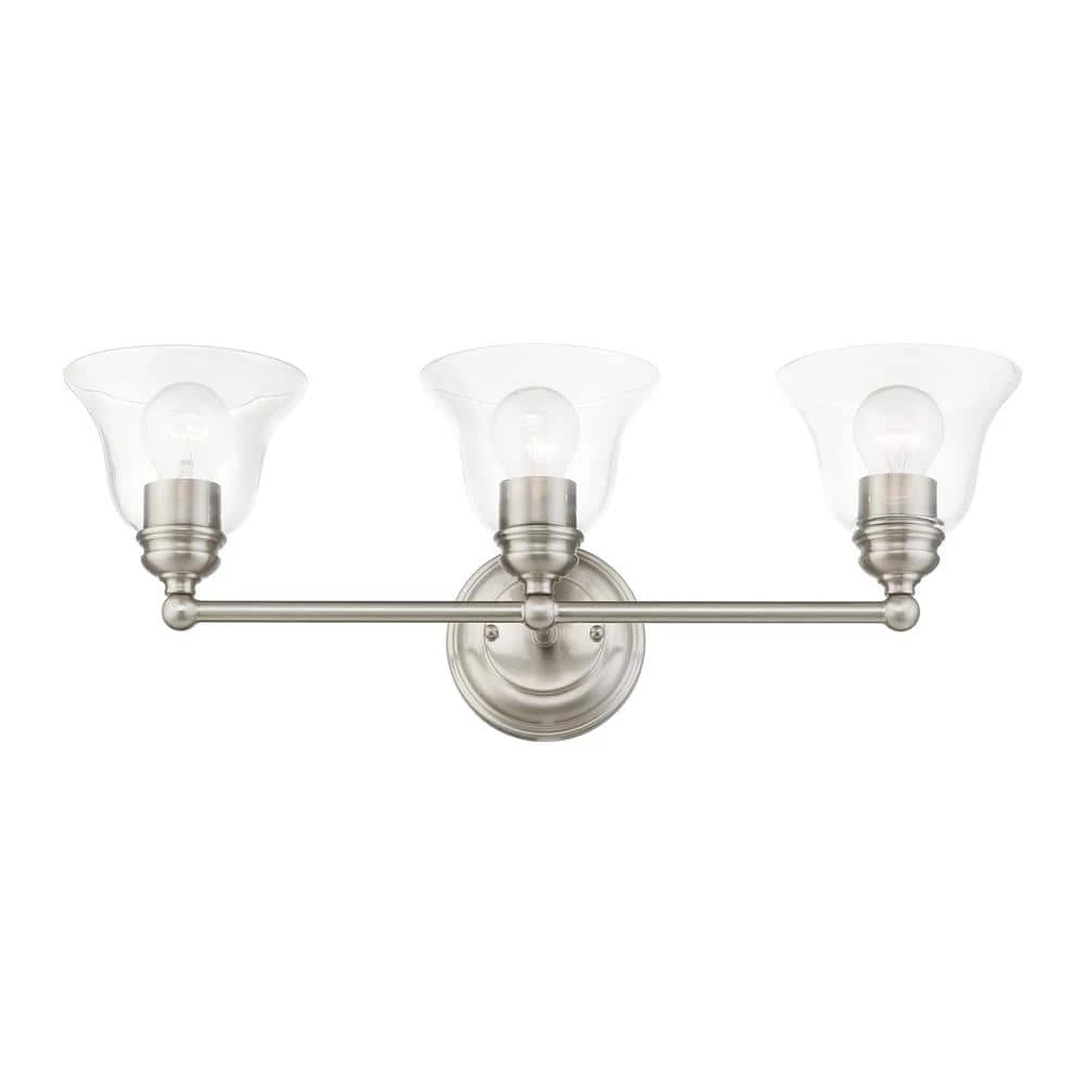 Moreland 24 in. 3-Light Brushed Nickel Vanity Light with Clear Glass by Livex Lighting 4 Moreland 24 in. 3-Light Brushed Nickel Vanity Light with Clear Glass by Livex Lighting - Image 4