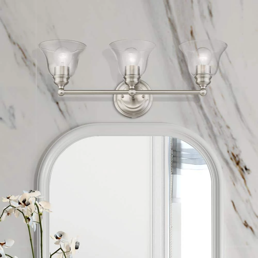 Moreland 24 in. 3-Light Brushed Nickel Vanity Light with Clear Glass by Livex Lighting 2 Moreland 24 in. 3-Light Brushed Nickel Vanity Light with Clear Glass by Livex Lighting - Image 2