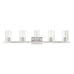 Clarion 42 in. 5-Light Brushed Nickel Vanity Light with Clear Glass Shades by Livex Lighting -Livex Lighting shop brushed nickel livex lighting vanity lighting 18035 91 c3 1000