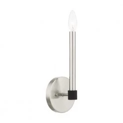 Karlstad 1 Light Brushed Nickel with Satin Brass Accents Sconce by Livex Lighting