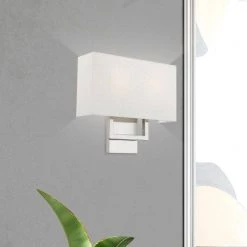 Pierson 13 in. 2-Light Brushed Nickel ADA Sconce with Oatmeal Color Fabric Shade by Livex Lighting -Livex Lighting shop brushed nickel livex lighting vanity lighting 50994 91 66 1000