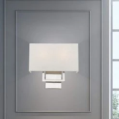 Pierson 13 in. 2-Light Brushed Nickel ADA Sconce with Oatmeal Color Fabric Shade by Livex Lighting -Livex Lighting shop brushed nickel livex lighting vanity lighting 50994 91 fa 1000