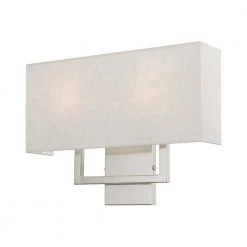 Pierson 16 in. 2-Light Brushed Nickel ADA Sconce with Oatmeal Color Fabric Shade by Livex Lighting