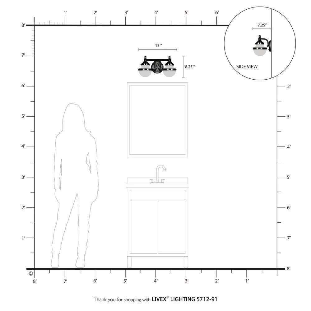 Oldwick 2 Light Brushed Nickel Bath Vanity by Livex Lighting 5 Oldwick 2 Light Brushed Nickel Bath Vanity by Livex Lighting - Image 5