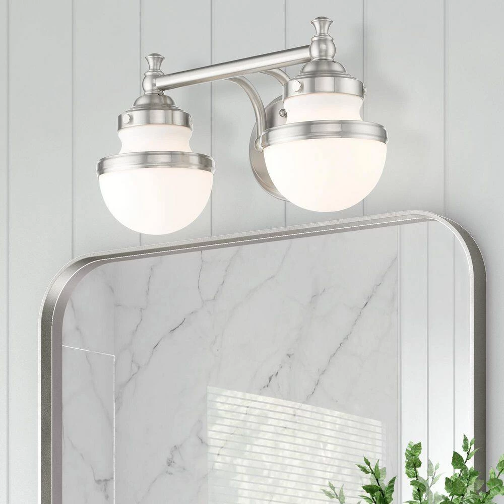 Oldwick 2 Light Brushed Nickel Bath Vanity by Livex Lighting 2 Oldwick 2 Light Brushed Nickel Bath Vanity by Livex Lighting - Image 2