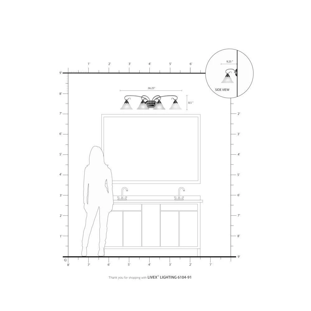 Coronado 4 Light Brushed Nickel Bath Vanity Light by Livex Lighting 4 Coronado 4 Light Brushed Nickel Bath Vanity Light by Livex Lighting - Image 4