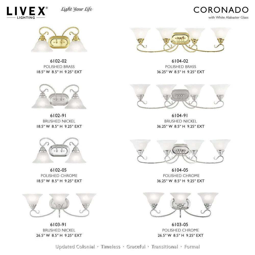 Coronado 4 Light Brushed Nickel Bath Vanity Light by Livex Lighting 11 Coronado 4 Light Brushed Nickel Bath Vanity Light by Livex Lighting - Image 11