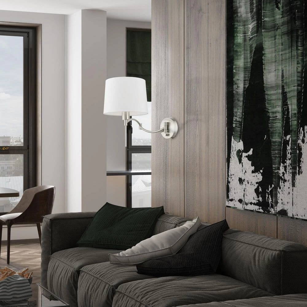 Brushed Nickel Hardwired/Plug-In Swing Arm Wall Lamp by Livex Lighting 10 Brushed Nickel Hardwired/Plug-In Swing Arm Wall Lamp by Livex Lighting - Image 10