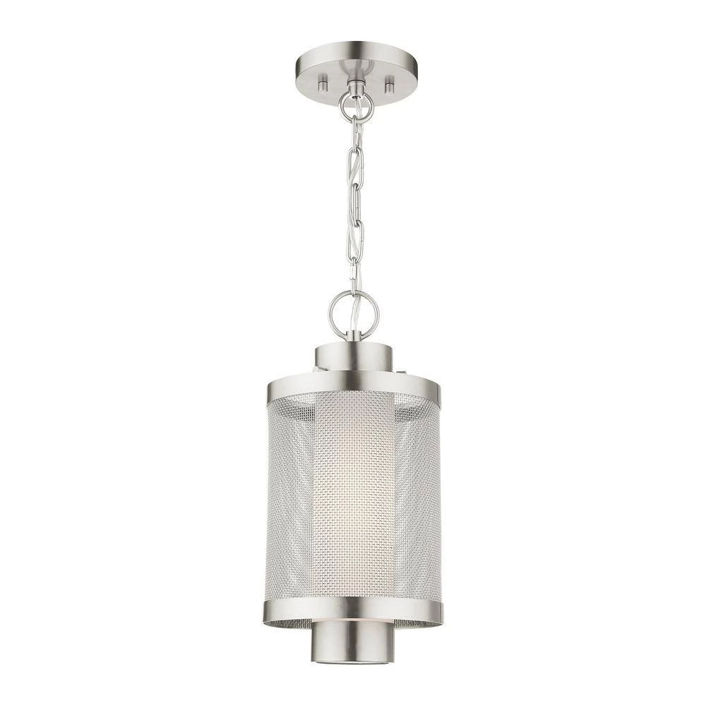Nottingham 1 Light Brushed Nickel Outdoor Pendant Lantern by Livex Lighting 6 Nottingham 1 Light Brushed Nickel Outdoor Pendant Lantern by Livex Lighting - Image 6