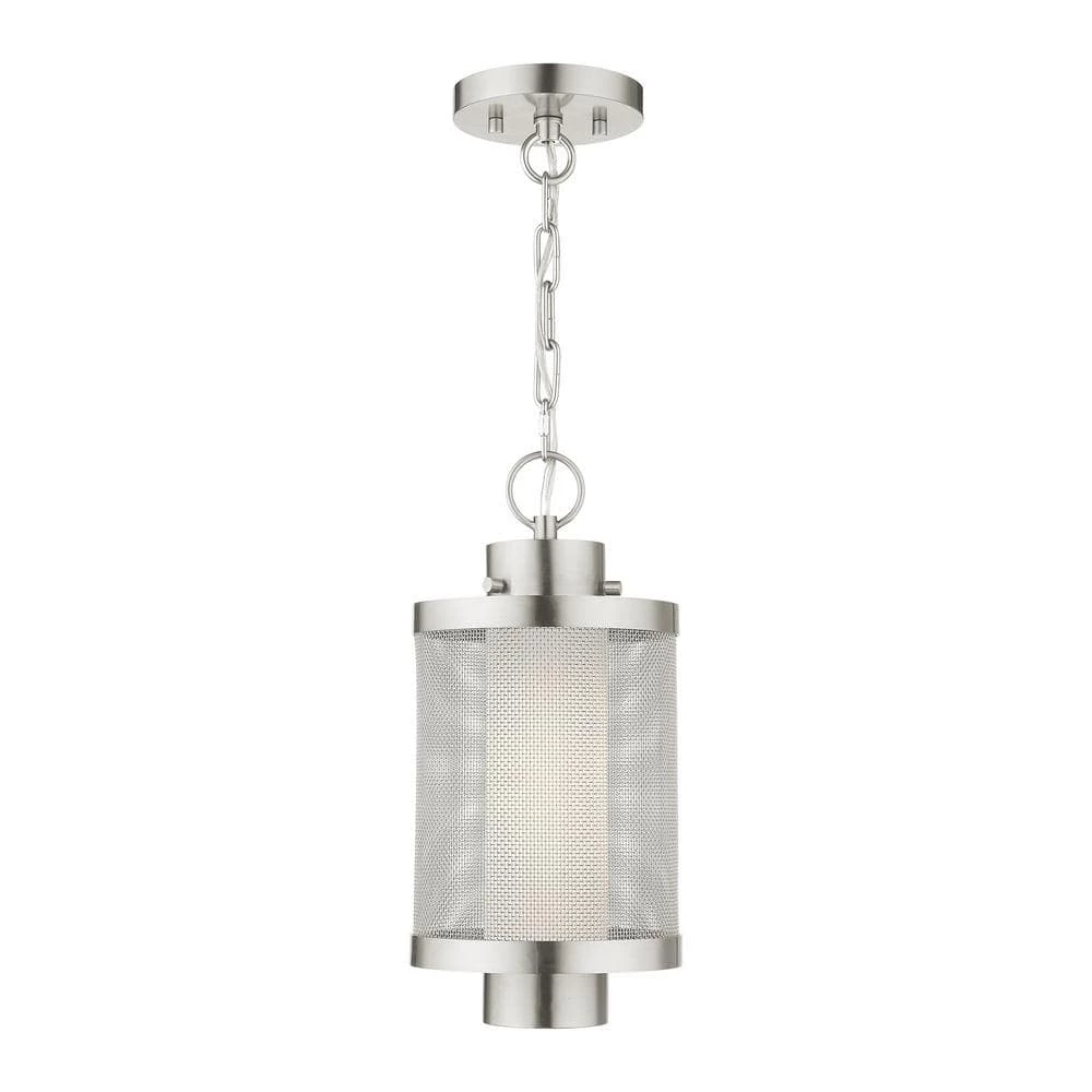 Nottingham 1 Light Brushed Nickel Outdoor Pendant Lantern by Livex Lighting 1 Nottingham 1 Light Brushed Nickel Outdoor Pendant Lantern by Livex Lighting