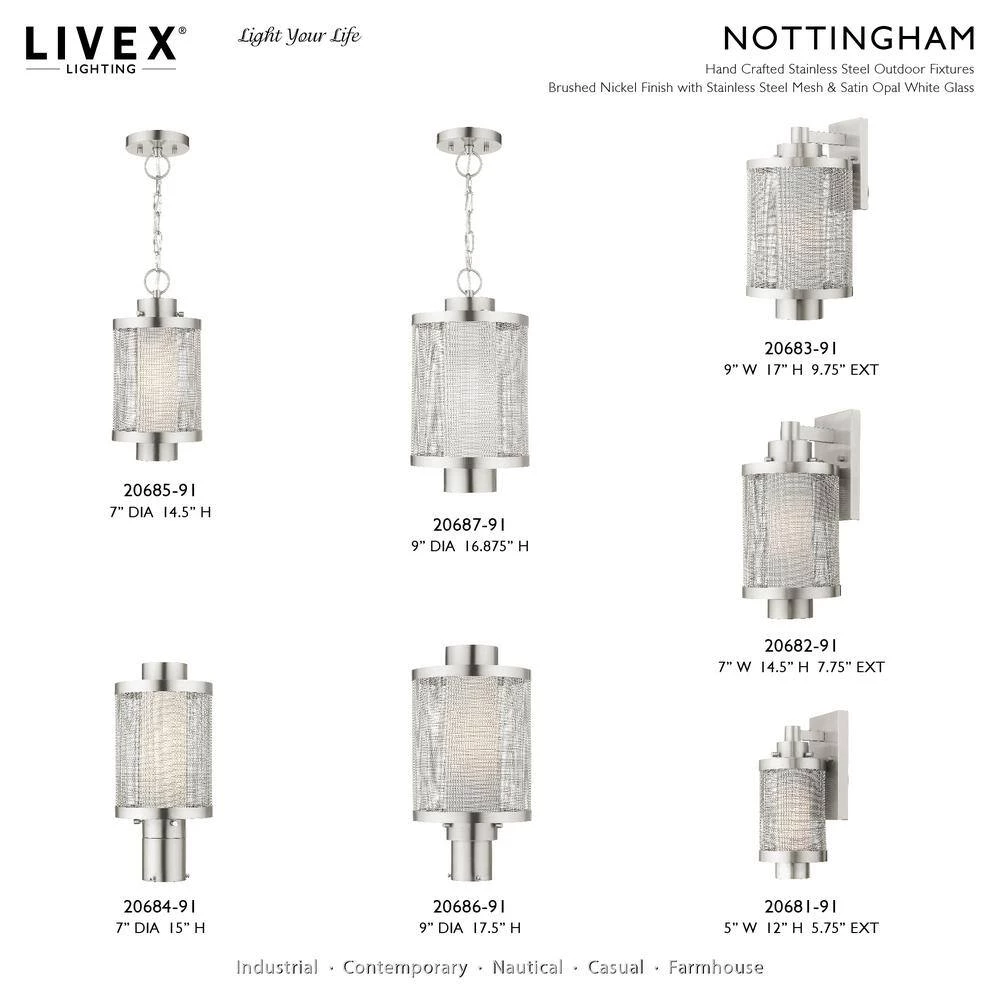 Nottingham 1 Light Brushed Nickel Outdoor Pendant Lantern by Livex Lighting 9 Nottingham 1 Light Brushed Nickel Outdoor Pendant Lantern by Livex Lighting - Image 9