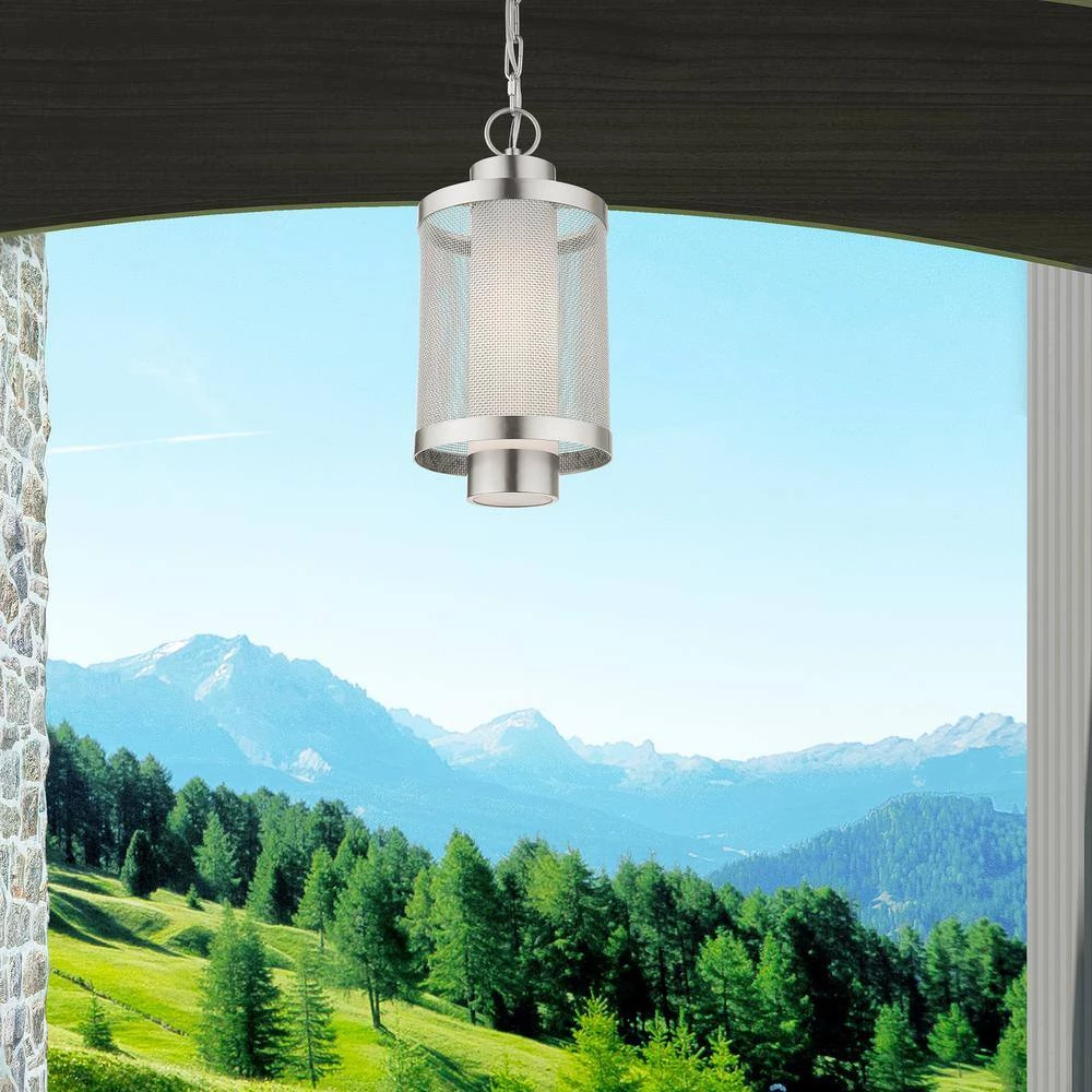Nottingham 1 Light Brushed Nickel Outdoor Pendant Lantern by Livex Lighting 2 Nottingham 1 Light Brushed Nickel Outdoor Pendant Lantern by Livex Lighting - Image 2
