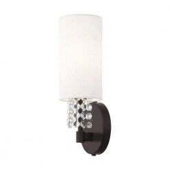 Carlisle 4.75 in. English Bronze Sconce with Hand Crafted Oatmeal Fabric Shade and Clear Crystals by Livex Lighting -Livex Lighting shop english bronze livex lighting vanity lighting 51090 92 44 1000