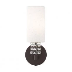 Carlisle 4.75 in. English Bronze Sconce with Hand Crafted Oatmeal Fabric Shade and Clear Crystals by Livex Lighting -Livex Lighting shop english bronze livex lighting vanity lighting 51090 92 4f 1000