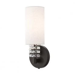 Carlisle 4.75 in. English Bronze Sconce with Hand Crafted Oatmeal Fabric Shade and Clear Crystals by Livex Lighting