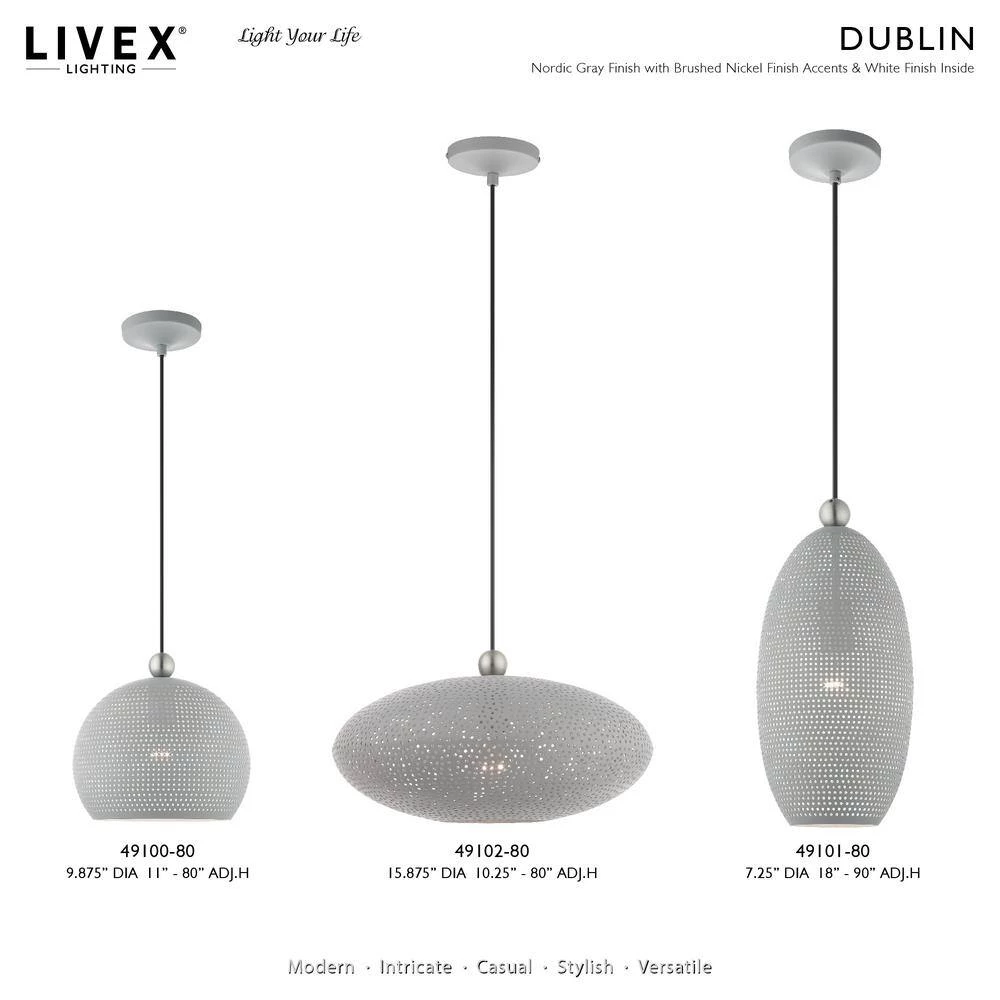 Dublin 1 Light Nordic Gray with Brushed Nickel Accents Pendant by Livex Lighting 12 Dublin 1 Light Nordic Gray with Brushed Nickel Accents Pendant by Livex Lighting - Image 12