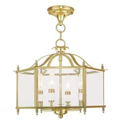 Livingston 4 Light Polished Brass Convertible Pendant/Ceiling Mount by Livex Lighting