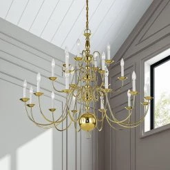 Williamsburgh 22-Light Polished Brass Grande Foyer Chandelier by Livex Lighting -Livex Lighting shop polished brass livex lighting chandeliers 5015 02 66 1000