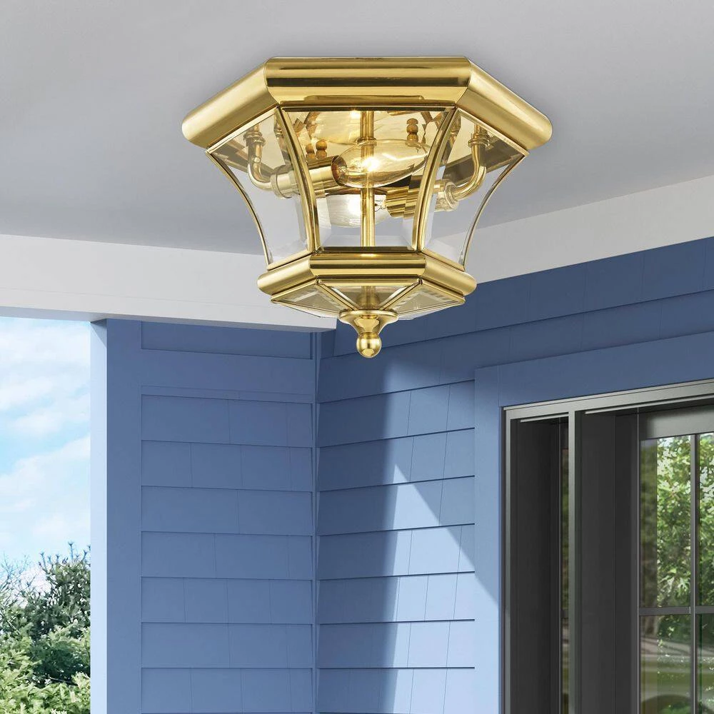 Monterey/Georgetown 2 Light Polished Brass Outdoor Flush Mount by Livex Lighting 2 Monterey/Georgetown 2 Light Polished Brass Outdoor Flush Mount by Livex Lighting - Image 2