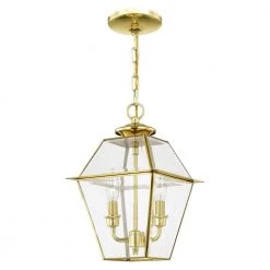 Westover 2 Light Polished Brass Outdoor Pendant Lantern by Livex Lighting -Livex Lighting shop polished brass livex lighting outdoor pendant lights 2285 02 4f 1000