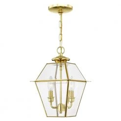 Westover 2 Light Polished Brass Outdoor Pendant Lantern by Livex Lighting