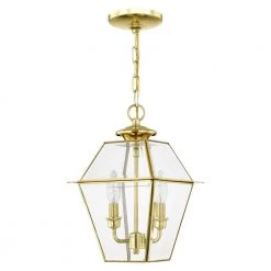 Westover 2 Light Polished Brass Outdoor Pendant Lantern by Livex Lighting -Livex Lighting shop polished brass livex lighting outdoor pendant lights 2285 02 c3 1000