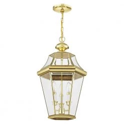 Georgetown 3 Light Polished Brass Outdoor Pendant Lantern by Livex Lighting -Livex Lighting shop polished brass livex lighting outdoor pendant lights 2365 02 44 1000