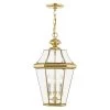 Georgetown 3 Light Polished Brass Outdoor Pendant Lantern by Livex Lighting