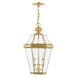 Georgetown 3 Light Polished Brass Outdoor Pendant Lantern by Livex Lighting -Livex Lighting shop polished brass livex lighting outdoor pendant lights 2365 02 c3 1000