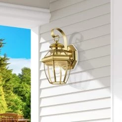 Monterey 12.5 in. 1-Light Solid Polished Brass Outdoor Wall Lantern Sconce by Livex Lighting -Livex Lighting shop polished brass livex lighting outdoor sconces 2051 02 1d 1000