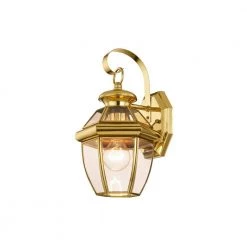 Monterey 12.5 in. 1-Light Solid Polished Brass Outdoor Wall Lantern Sconce by Livex Lighting