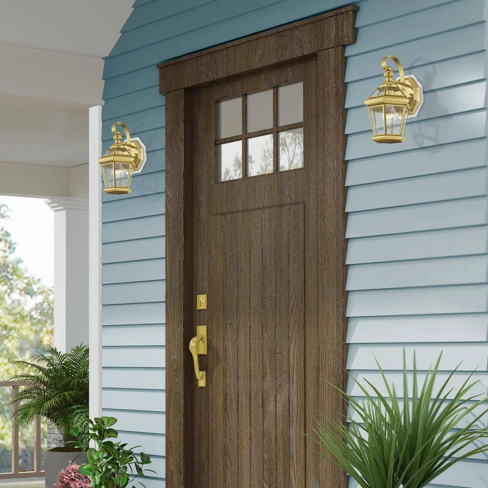 Wall-Mount 1-Light Polished Brass Outdoor Incandescent Wall Lantern Sconce by Livex Lighting 3 Wall-Mount 1-Light Polished Brass Outdoor Incandescent Wall Lantern Sconce by Livex Lighting - Image 3