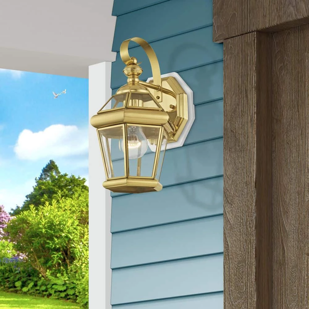 Wall-Mount 1-Light Polished Brass Outdoor Incandescent Wall Lantern Sconce by Livex Lighting 2 Wall-Mount 1-Light Polished Brass Outdoor Incandescent Wall Lantern Sconce by Livex Lighting - Image 2
