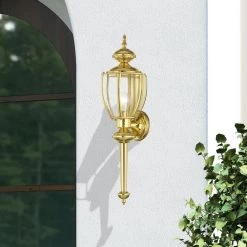 Outdoor Basics 1 Light Polished Brass Outdoor Wall Sconce by Livex Lighting -Livex Lighting shop polished brass livex lighting outdoor sconces 2112 02 40 1000