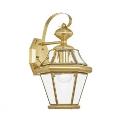 Providence Wall-Mount 1-Light Polished Brass Outdoor Incandescent Wall Lantern Sconce by Livex Lighting